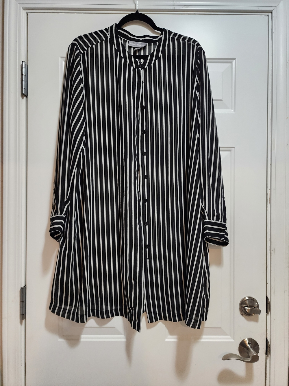 Jessica London Sheer Georgette Mega Tunic Blouse Black White Striped 24W EUC